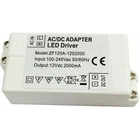 Transformador de fuente de alimentación de 24 W y 12 V - Adaptador convertidor de controlador LED de voltaje constante - Para tiras LED y bombillas G4, MR11 y MR16 (1/4)