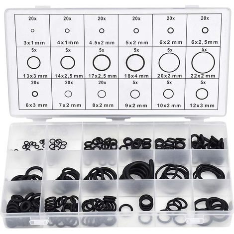 225pcs Rubber O-Ring Seal Kit, 18 Sizes, Universal 3mm to 22mm O-Ring Seal Assortment, Air Conditioning Taps for Vehicle Repair (1/5)
