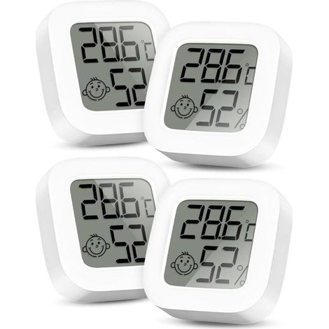 Mini-LCD-Digitalthermometer – Thermometer und Hygrometer für Innenräume, Thermo-Hygrometer, Luftbefeuchter für Babyzimmer, Wohnzimmer, Büro, Gewächshaus, Weinkeller, 4er-Pack – Crezuo