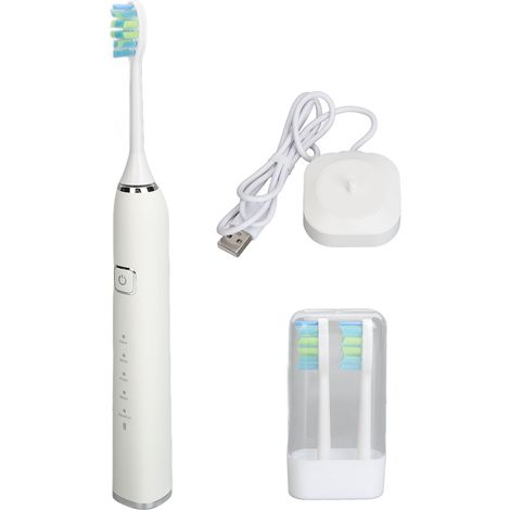 Brosse à dents électrique 5 modes, base de chargement étanche IPX7, batterie 1200 mAh, brosse à dents intelligente avec tête de brosse, idéale pour la maison et les voyages (blanche).-AquaForge
