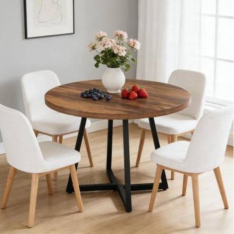 Tavolo da pranzo rotondo 80 cm in MDF e metallo Nero/Marrone rustico OKMYHOME (1/5)