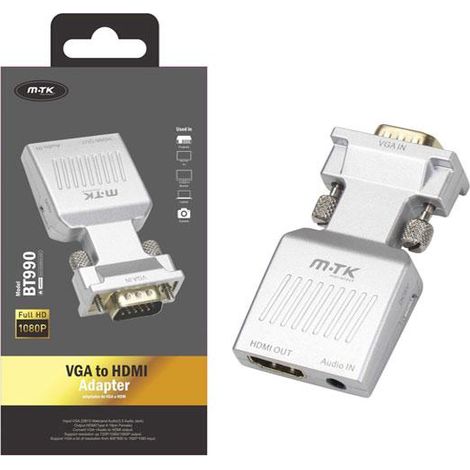 Adaptateur vidéo vga vers hdmi + audio / jack 3,5mm / 1080p / argent / bt990 / mtk