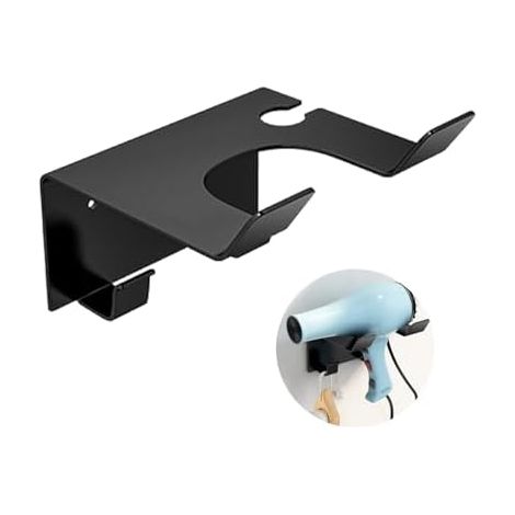 CSPARKV Hair Dryer Holder, Glue + Screw Double Installation Stainless Steel Hair Dryer Holder No Drilling Universal Wall Mount Hair Dryer Holder with Cable Holder and Hook (1/5)