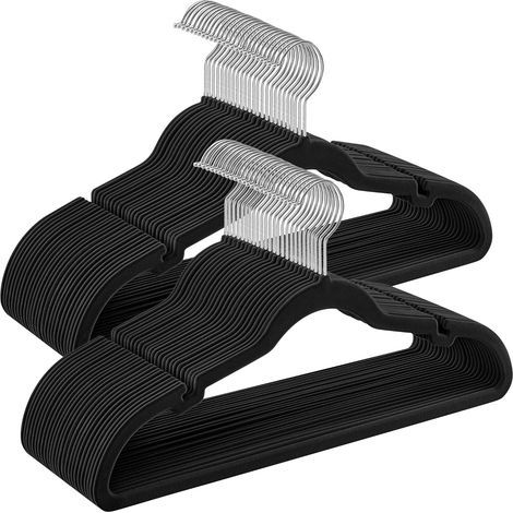 (Klassisches Schwarz), 0,6 cm dick, 43 cm lang, Samtkleiderbügel, 50er-Pack, rutschfest, mit Kerben, Hosenstange, 360° drehbarer Haken, platzsparend (1/5)