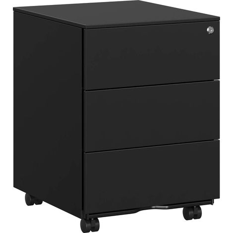 Cajonera de oficina móvil con cerradura y 3 cajones para almacenamiento de documentos y papelería premontada para oficina y despacho en casa 39 x 45 x 55 cm negro mate 120000363 (1/3)