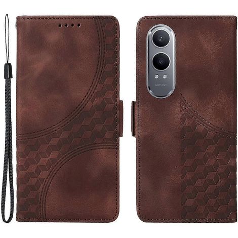 Étui en cuir pour OnePlus Nord CE4 Lite 5G, motif losanges et étoiles (marron) (1/5)