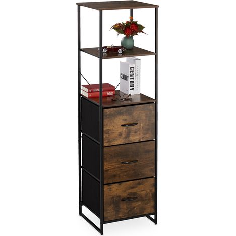 Relaxdays Vintage Regal, 3 Schubladen, 3 Ablagen, Industrial Design, HBT: 155 x 43 x 42,5 cm, Standregal, schwarz/braun
