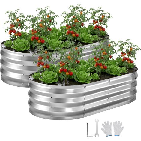 VEVOR Fioriera Rialzata Zincata 2 pezzi 1200 x 600 x 300 mm Set di Fioriere Ovali in Metallo per Esterno, Aiuola Rialzata Senza Fondo in Metallo per Coltivazione Fiori Verdure Orto Giardino (1/5)