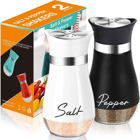 Ensemble de salière et poivrière, salière et poivrière de 120 ml à fond en verre avec couvercle en acier inoxydable, idéales pour la cuisine, la table de cuisson, le camping-car et le camping. (1/5)