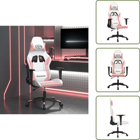 Chaise de travail - vidaXL Chaise de jeu de massage Blanc et rose Similicuir - Chaise de massage (1/5)