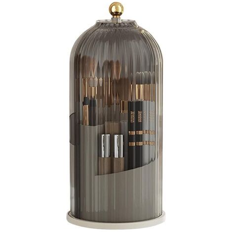 BARKBUSTERS Organisateur Maquillage Rotatif 360° Anti-poussière avec Couvercle – Support Brosse Transparent pour Coiffeuse Salle de Bain Chambre (Gris) (1/5)
