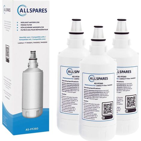 Filtro de agua AllSpares (3 unidades) para frigorífico compatible con Liebherr 7440002 (1/4)