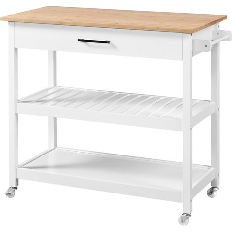 Yaheetech – Desserte de cuisine sur roulettes 101,5 x 51 x 92 cm – Plan de travail en hévéa – 1 tiroir et 2 étagères – Roues verrouillables (1/5)
