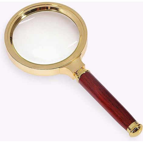 Lente d'ingrandimento tascabile con manico in legno - Ingrandimento: 10x - per casa, studio, lettura, risoluzione dei problemi (diametro 80 mm, stile antico - rosso)