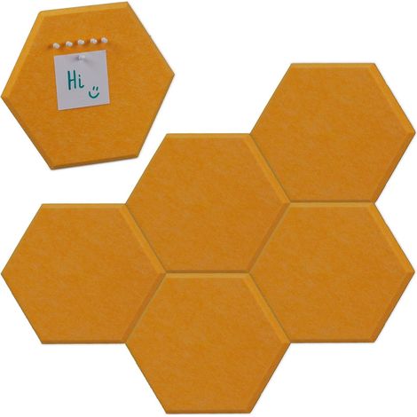 Hexágonos amarillos para tablero de anuncios con fieltro - 6 piezas
