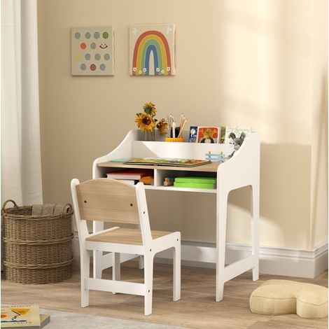 Bureau enfant avec chaise et rangements ouverts, set de travail en bois, pour 3 à 8 ans, 25 kg max, idéal dessin et lecture - CHICFURN (1/5)