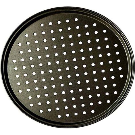 Teglia per pizza in acciaio al carbonio, piatta, forata, multiuso, antiaderente, adatta per pasticcini, pizza, torte, panini, salsicce, hamburger...DEBU (1/4)