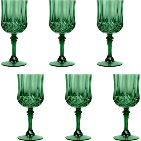 Lot de 6 verres à vin réutilisables Efavormart, en plastique vert émeraude taillé cristal, incassables, 24 cl. (1/5)
