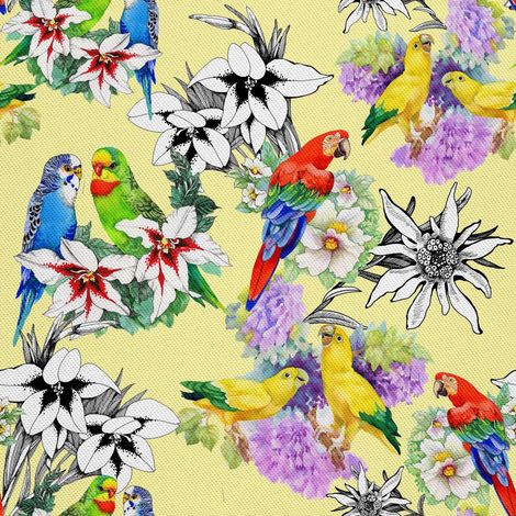 Tela decorativa para exteriores Oxford - motivo de loros con flores I DX003 (1/5)