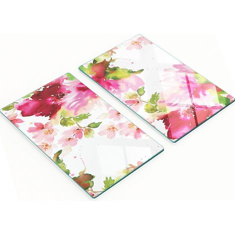 Tablas de cortar de cristal para cocina con estampado floral en acuarela, 2 x 30 x 52 cm.