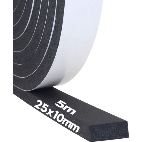 Window Door Insulation Seal Rubber Foam Adhesive Seal 25mm Wide x 10mm Thickness x 5m Long, Black (1/5)
