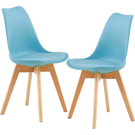 2 Chaises Tulipes Salle à Manger Scandinaves Bm Home Salle de Bureau, Pieds en Bois de Hêtre Massif, BLEUES