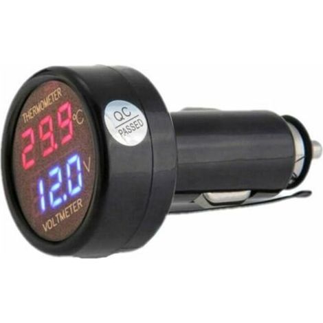 2-in-1 Voltmeter and Thermometer, Digital Display Car Battery Voltage Temperature Gauge Monitor Tester Meter, DC 12V 24V