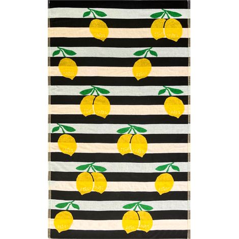 Telo Mare Jacquard Spugna Asciugamano Spiaggia Disegno Limoni