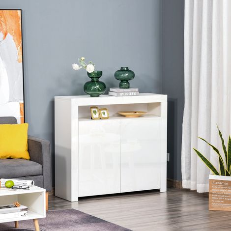 Étagère d'angle compacte en bois blanc, 107x35x97cm, pour entrée, salon ou salle de bain, avec éclairage LED multicolore, rangement polyvalent. (1/5)