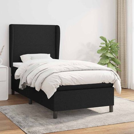 Cama box spring con colchón tela negro 90x200 cm (1/5)