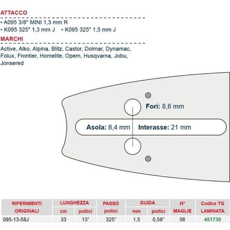 Kettensägeschiene Länge 33 cm für 56er-Kette 451730