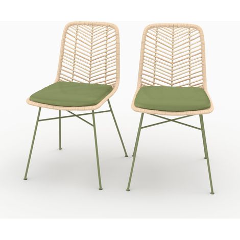 Lot de 2 chaises en rotin et tissu vert olive - Tamara (1/5)