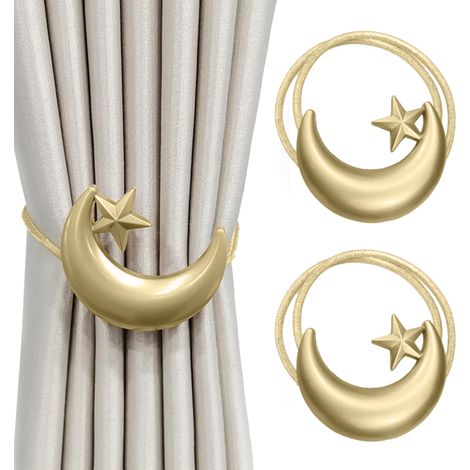 Lot de 2 embrasses de rideaux magnétiques, motif étoiles et lune, en corde tressée décorative pour la décoration de fenêtres. (1/5)