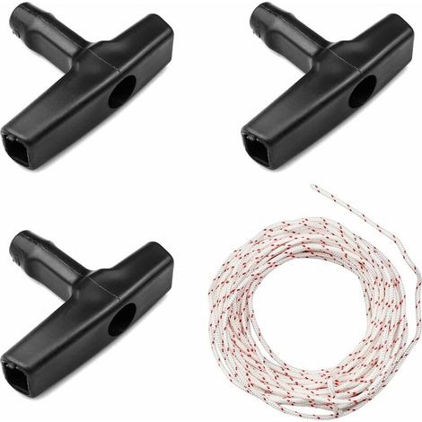Cuerda de arranque por retroceso  de 10 metros y 3,0 mm, con 3 asas de arranque para piezas de cortacésped, motosierra, desbrozadora, bordeadora y motor de corte.