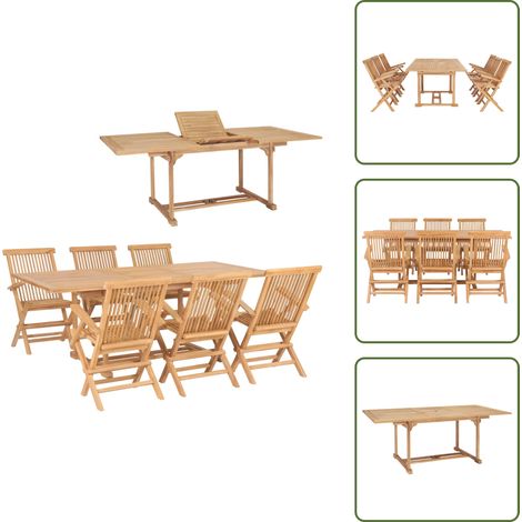 Ensemble à manger d'extérieur 7pcs 150-200x100x75cm Teck massif - Meubles De Jardin - Salon De Jardin - Table De Jardin - Chaises De Jardin - Teck Massif (1/5)
