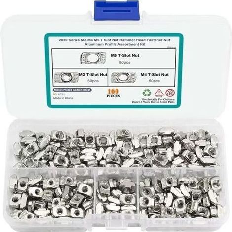160 Stück Euro-Standard-T-Nutensteine für Aluminiumprofile, M3, M4, M5, Spezial-Kombinations-T-Nutensteine in Box, von DEBUNS (1/5)