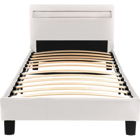 HOME DELUXE - LED Bett ASTRO - Weiß, 90 x 200 cm - Inkl. Lattenrost I Polsterbett Design Bett inkl. Beleuchtung  LED Polsterbett Bett Bettgestellt