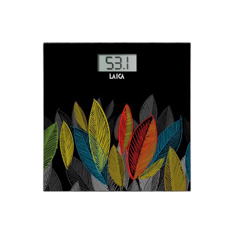 BASCULA ELECTRONICA PS1076L NEGRA CON CON HOJAS DE COLORES 180 Kg. NEGRA HOJAS DE COLORES