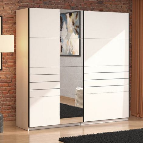 Gran Armario Spartano, Ropero Dormitorio con Perchero, 2 Estantes, Puerta Corredera, 220x217.5h cm Blanco Mate (1/5)