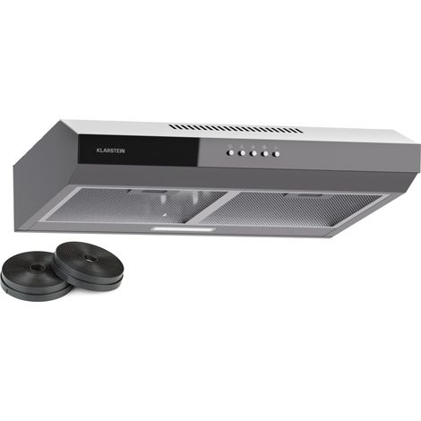 Klarstein Dunstabzugshaube 60cm, Abluft-Dunstabzugshaube mit Spülmaschinenfestem Filter aus Aluminium, Leise Abzugshaube Abluft, 200m³/h Luftstrom, Effiziente Wandhauben mit LEDs & Touch Controls
