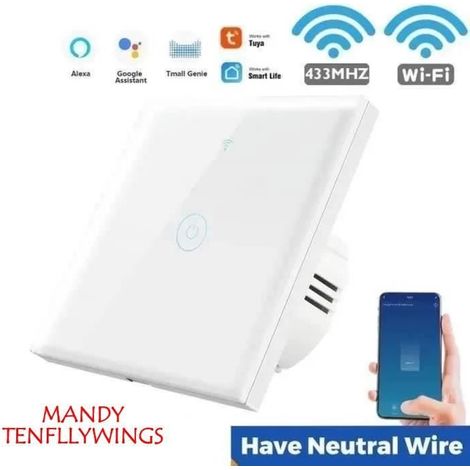 Interrupteur tactile WiFi intelligent blanc 1 gang, contrôle à distance via APP, compatible Smart Life, Tuya, Alexa (1/4)