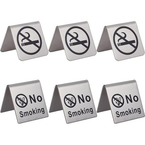 6 pcs 2 Style Non-Fumeur Panneau de Table en Acier Inoxydable Métal Avertissement Réservation Panneaux D'Affichage pour la Maison Cartes de Visite Hôtels Bureaux Restaurant (1/5)