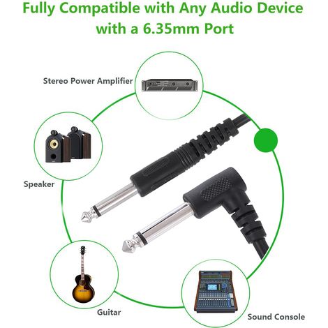 Adaptateur Jack 6.35mm avec Câble 3m pour Guitare, Basse et Instruments de Musique (1/2)