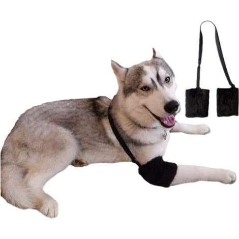 Coudières en laine pour chiens, doublées de rembourrage en coton pour prévenir les blessures. (Noir) (1/2)