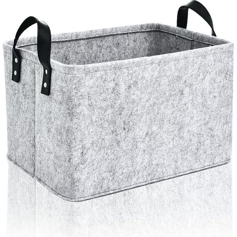Foldable Felt Storage Basket, Rectangular Grey Felt Basket for Storing Children's Clothes, Accessories, Towels and Toys, Large 39 x 29 x 25 cm (1/5)