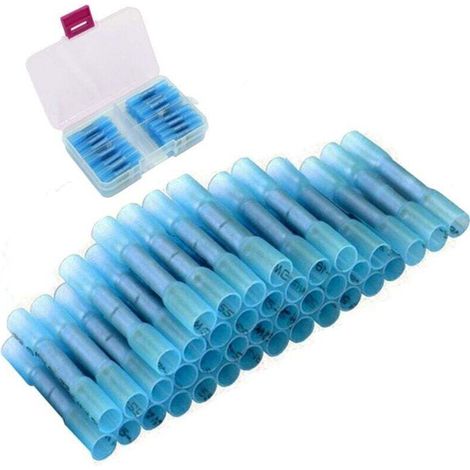 Schrumpfverbinder, Crimp-Anschlussset, Schrumpfverbinder-Anschlüsse, wasserdichte Drahtverbinder, Crimpverbinder, 40 lötfreie Anschlüsse für 16-14 AWG-Drähte (blau) - Crezuo (1/4)