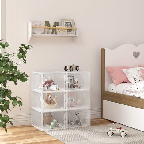 WOLTU Schuhboxen stapelbar 6er Set, Schuhkarton mit magnetischer Tür, Schuhkasten, Schuhaufbewahrungsbox transparent, für Schuhe bis Größe 46 Sneaker High Heel, aus Kunststoff (1/5)