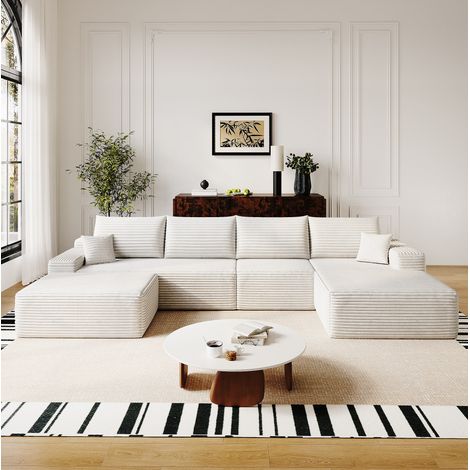 Sofá modular en L, sin herramientas, asiento de espuma de alta elasticidad, tejido de tela, blanco (1/5)