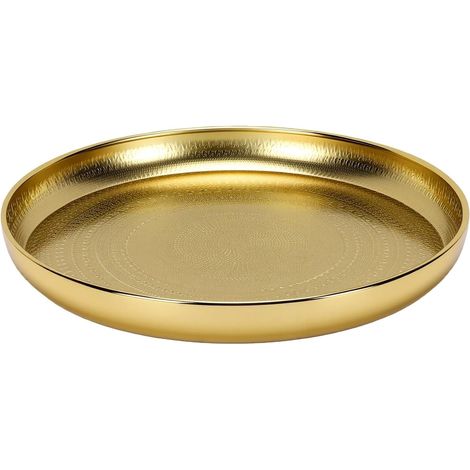 Round Serving Tray with Raised Edge, Vintage Iron Dish (Gold) (1/5)