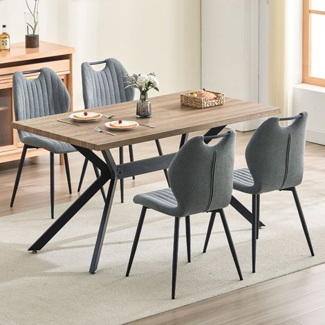 Ensemble table à manger - WAFTING - 140x80x73 cm - 4 chaises tissu - Bois foncé & gris - Pieds métal (1/5)